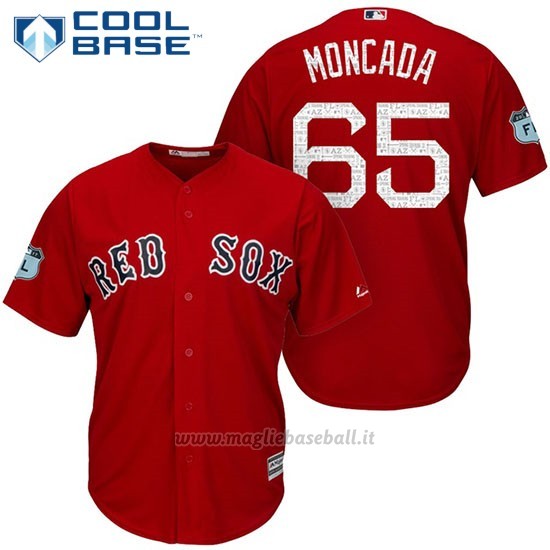 Maglia Baseball Uomo Boston Red Sox 65 Yoan Moncada Rosso 2017 Allenamento Primaverile Cool Base Giocatore